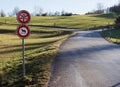 traffic sign, passage for motor vehicles forbidden, cars motorcycles and mopeds are forbidden to pass, also for horses is not Royalty Free Stock Photo