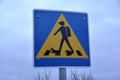 Traffic sign pedestrian crossing for divers in the Thingvellir National Park Royalty Free Stock Photo