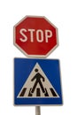 Traffic sign for pedestrian crossing and Stop sign Royalty Free Stock Photo