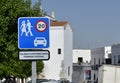 Traffic sign of pedestrian preference and speed limitation to 20 kilometers per hour in Spanish