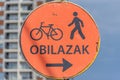 Traffic sign for pedestrians and cyclists. Royalty Free Stock Photo