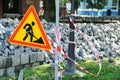 Traffic sign for road work.