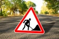 Traffic sign Road Works on highway on sunny day Royalty Free Stock Photo