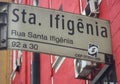 Traffic sign of Santa Ifigenia street in Sao Paulo, Brazil.
