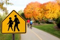 Traffic sign.  School zone  yellow warning board. Speed limit 20 Royalty Free Stock Photo