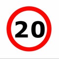 Traffic sign for speed limit of 20 miles per hour