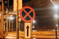 Traffic sign stop parking prohibited light night Royalty Free Stock Photo