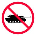 Traffic sign with a tank icon. No tanks allowed. Prohibiting sign driving military vehicles. No tanks symbol.