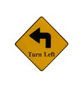 Traffic sign Turn left. Isolated on white background and include clipping path Royalty Free Stock Photo