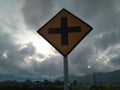 Traffic sign under gray clound before rain