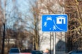 Residential area traffic sign on blurred background of trees Royalty Free Stock Photo