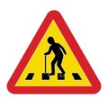 Traffic sign warning pedestrian elderly Royalty Free Stock Photo