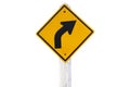 A traffic sign that is a warning on a right curve on a white background Royalty Free Stock Photo