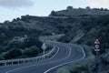 Road with dangerous curves in Huelva, Spain. Royalty Free Stock Photo