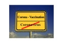 Traffic sign in yellow, marking the end of coronavirus pandemic due to available vaccination - the sign is in German language