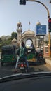 Traffic signal in front of Vadodaras royal city palace in Gujarat