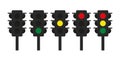 Traffic signal or traffic light controlling the flow of vehicles with red, yellow, and green lights. Traffic signal, traffic light Royalty Free Stock Photo