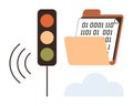 Traffic signal with wireless waves and digital folder storing binary data in the cloud Royalty Free Stock Photo