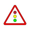 Traffic signals ahead sign. Road emblem. Information icon. Red triangular shape. Vector illustration. Stock image.