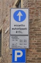 Traffic signs announcing Limited Traffic Zones, or Zona Traffico Limitato ZTL
