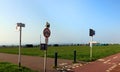Traffic signs by bike lanes on Hove Promenade