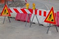 Traffic signs for construction works in street Royalty Free Stock Photo