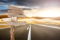 Signs in a desert road Royalty Free Stock Photo