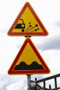 Ejection of gravel, Uneven Road Sign With Pole Royalty Free Stock Photo