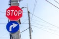 Traffic signs on a pillar Royalty Free Stock Photo