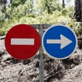 Traffic signs prohibited and driving direction Royalty Free Stock Photo