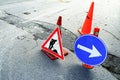 Traffic signs of road construction Royalty Free Stock Photo