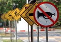 Traffic signs at a road. Royalty Free Stock Photo
