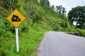 Traffic signs Steep Hill Descent at Road on Mountain to Pai at Mae Hong Son Thailand Royalty Free Stock Photo