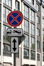 Road signs in the city installed on a pole Royalty Free Stock Photo