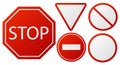 Traffic signs Stop. Restricted road warning sign collection, red police danger icons for driver. Round triangular and