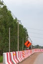 Traffic signs warn turn right while working