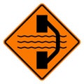 Traffic Signs,Warning Signs, Bridge out ahead with a temporary bridge on a detour on right