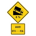 Traffic Signs,Warning Signs, Steep descent for next kilometres Thai language