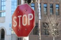 STOP traffic sign table on the street Royalty Free Stock Photo