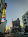 Traffic situation in the evening in front of yodobashi camera in Fukushima Japan