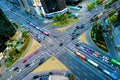 Traffic speeds through an intersection in Gangnam. Royalty Free Stock Photo