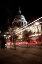 Traffic by St Paul's Cathedral at night Royalty Free Stock Photo