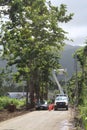 Workers restore electrical power near Palmer, Puerto Rico after Hurricane Maria.