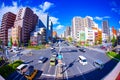 A traffic street at the downtown in Tokyo fish-eye