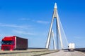 Traffic in summer, trucks on Uddevallabron Bridge in Uddevalla, Sweden Royalty Free Stock Photo