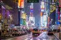 Traffic in Times Square, Manhattan New York. Features Broadway Avenue and Theaters, Animated Led Screens and Billboards Royalty Free Stock Photo