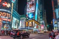 Traffic in Times Square, Midtown Manhattan, New York City. Features Broadway Theaters, Animated Led Screens. NYC Lifestyle Royalty Free Stock Photo