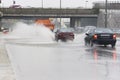 Traffic in Torrential Rain Royalty Free Stock Photo