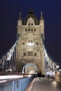 Traffic on The Tower Bridge at night in London, UK Royalty Free Stock Photo