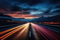 Traffic. Travel. Background. Line. Ecology. Highway. Long exposure. Motorway. Night traffic. Light trails. High quality photo Royalty Free Stock Photo
